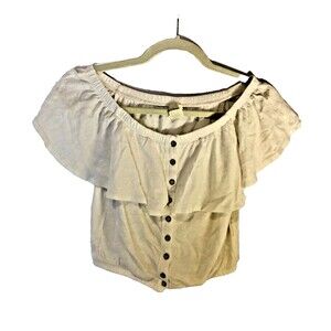 Free People Crop Top Women's Off the Shoulders White Cream Size XS Linen Fun